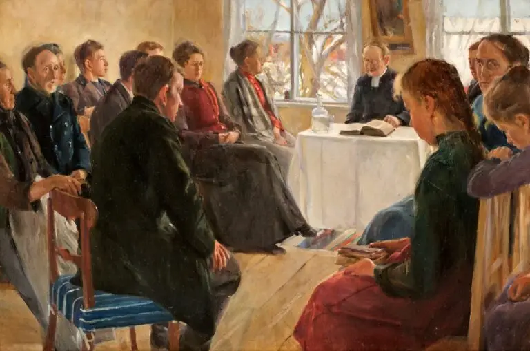 Swedish church household examination painted by the artist Knut Ander